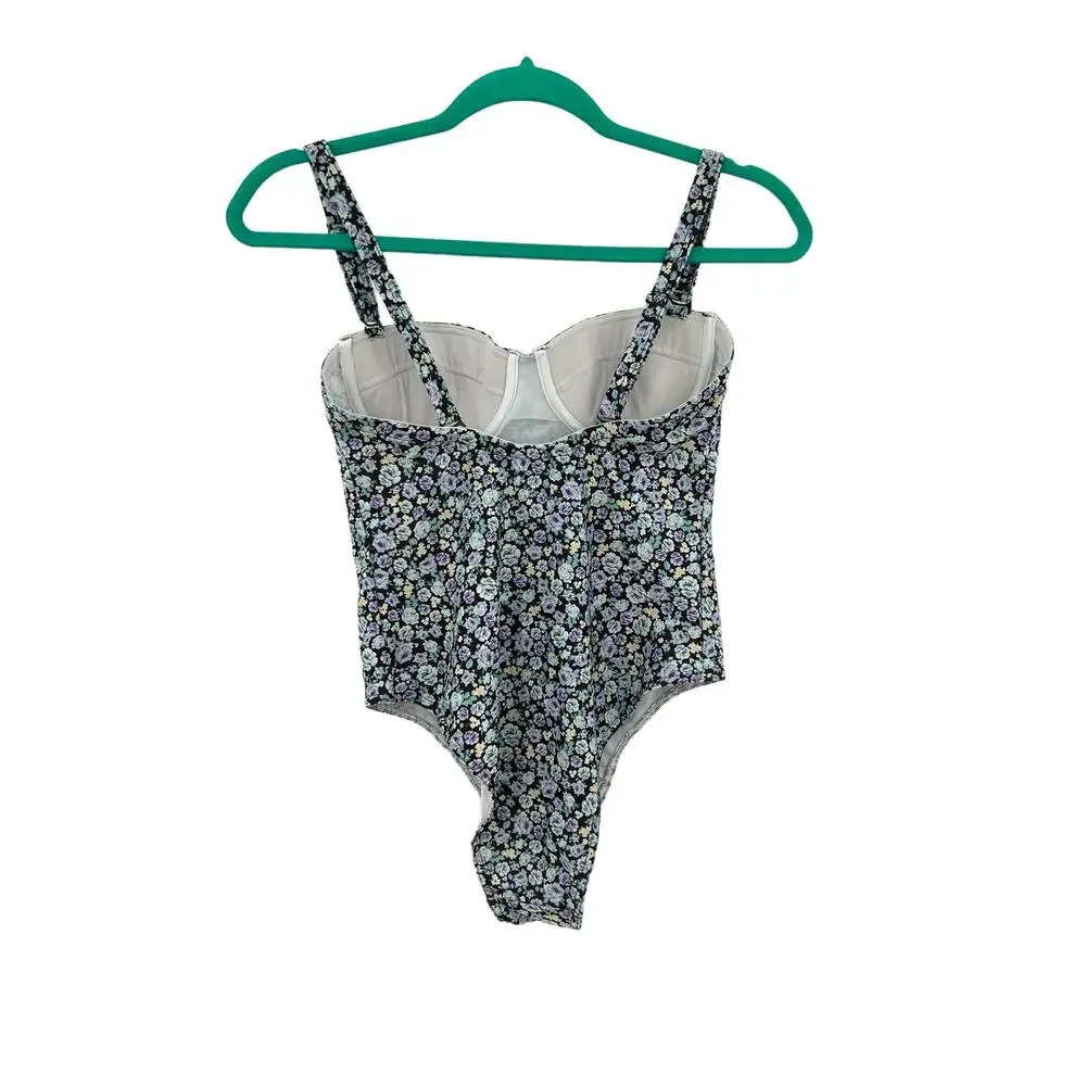 Rouje Paris Victoria One Piece Swimsuit Black Blue Purple Floral Size‎ 36 US 4 - Picture 4 of 10